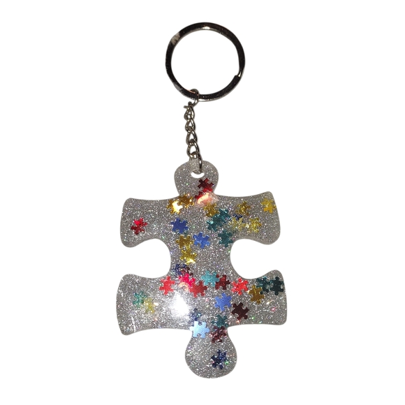 Blue Puzzle Ribbon Keychain - Picture 3 of 3